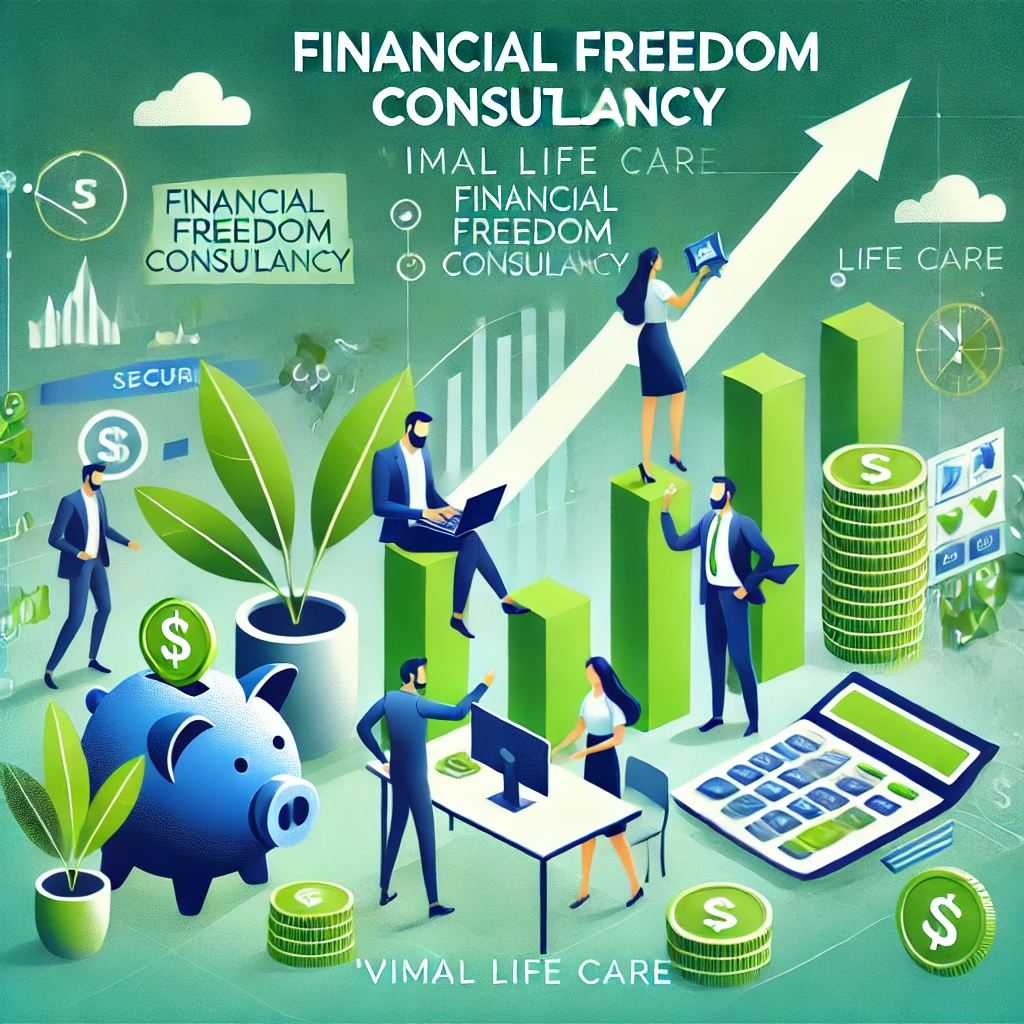 dall·e 2024 11 01 18.06.22 a professional and vibrant image representing financial freedom consultancy for 'vimal life care.' design an image with an inspiring theme, showing pe